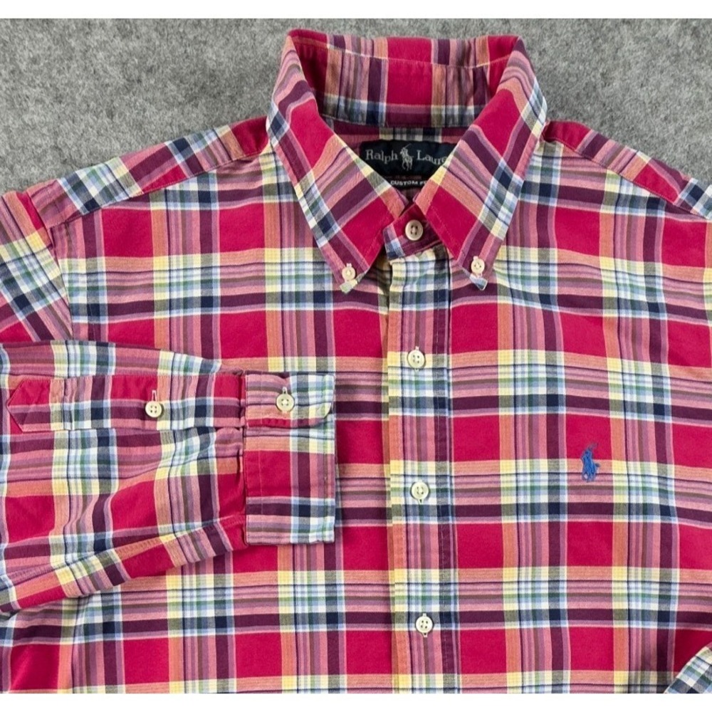 Polo Ralph Lauren Men Oxford Shirt Large Custom Fit Plaid LS Multicolo Button Up